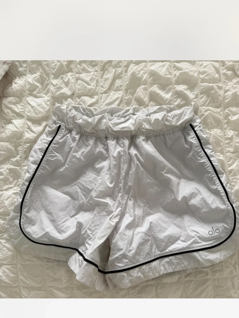ALO Yoga White Athletic Shorts with Black Piping